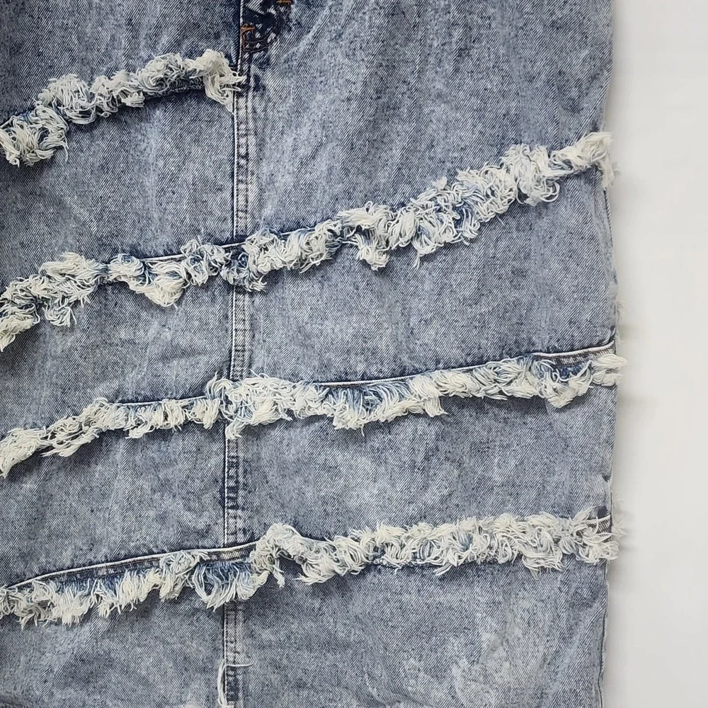 FUSE 80's denim Jean skirt boho unique Acid Wash Frayed Wrap Around 20x29